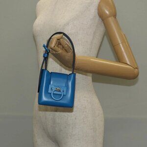 Salvatore Ferragamo Gancini Trifoglio Mini Hand Bag Leather Blue Auth